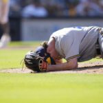 Brewers reliever Varland hit in the jaw by Machado