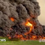 War in Ukraine: Video shows huge flames rising from it