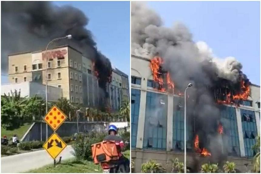 A fire breaks out in the former pension fund building