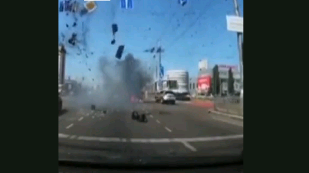 Missile debris hits the road blocked by