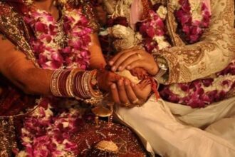 On their wedding day, the bride and groom