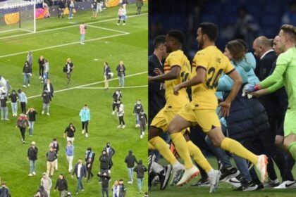 They run to Barcelona players after celebrating