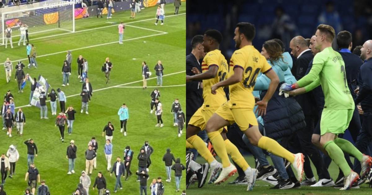 They run to Barcelona players after celebrating