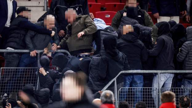 West Ham players confront fans of AZ Alkmaar afterwards