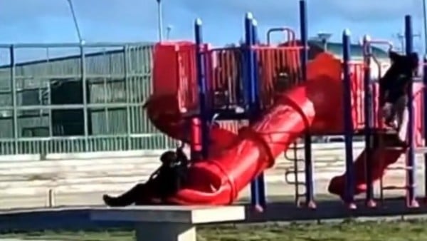 he jumped down a slide and got stuck