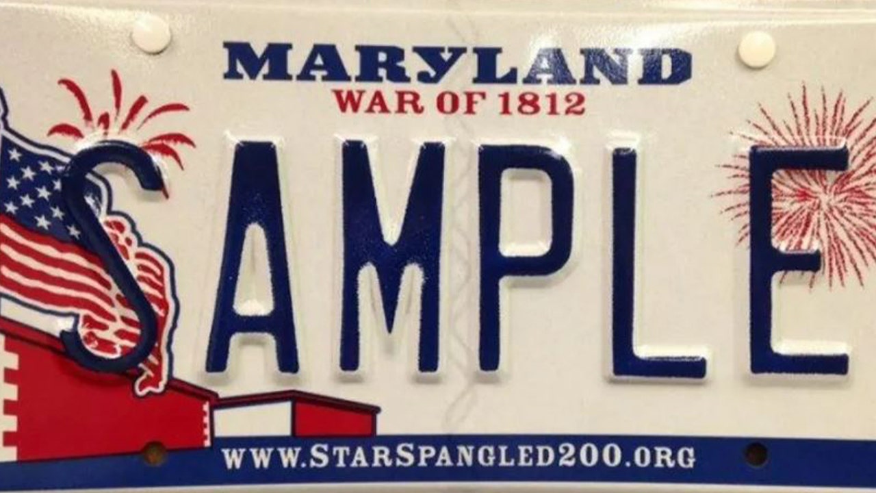 Maryland license plate commemorating the War of 1812